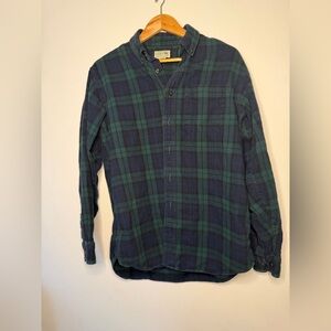 L.L.Bean Flannel Shirt Mens Medium Blackwatch Plaid Gr Blue Button Down cotton